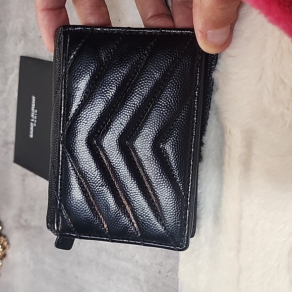 YSL Black Leather Caviar compact Wallet - Picture 12 of 15